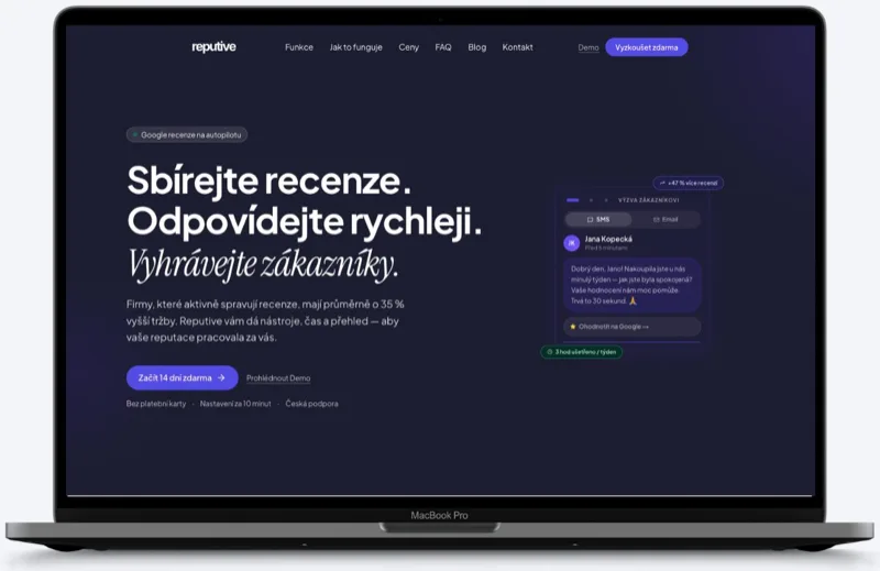 Náhled webu Reputive — správa Google recenzí